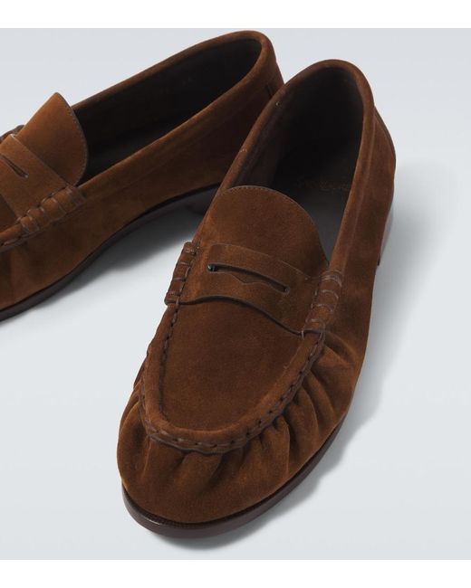 Saint Laurent Brown Le Loafer Cassandre Suede Penny Loafers for men