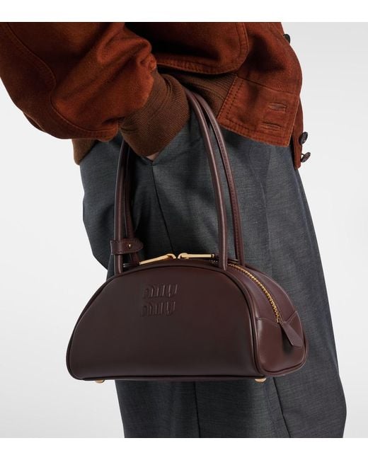 Miu Miu Brown Beau Small Leather Bowling Bag