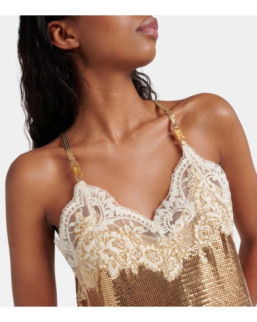 Rabanne Natural Lace-trimmed Chainmail Slip Dress