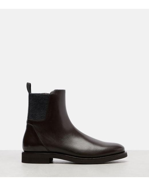 Brunello Cucinelli Black Chelsea Monili Leather Ankle Boots