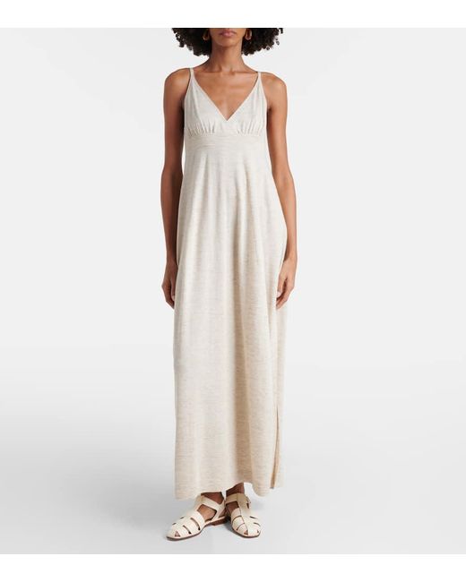 Loro Piana White Cashmere, Linen, And Silk Midi Dress