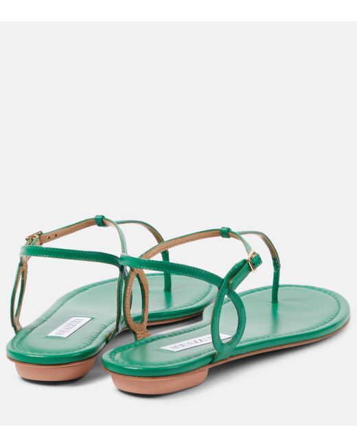 Aquazzura Green Almost Bare Leather Thong Sandals