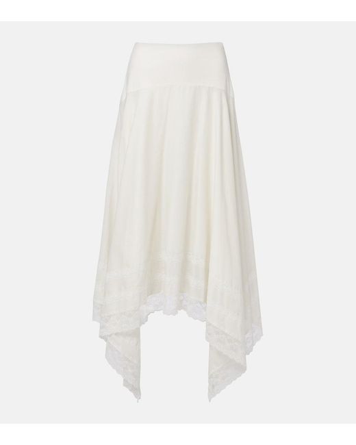 Staud White Ainsley Lace-Trimmed Cotton Voile Midi Skirt