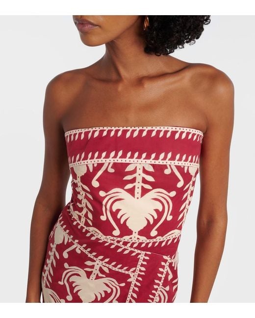 Johanna Ortiz Red Printed Cotton Wrap Dress