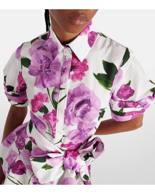 Vestido Camisero Midi De Algodon Floral Erdem de color Pink