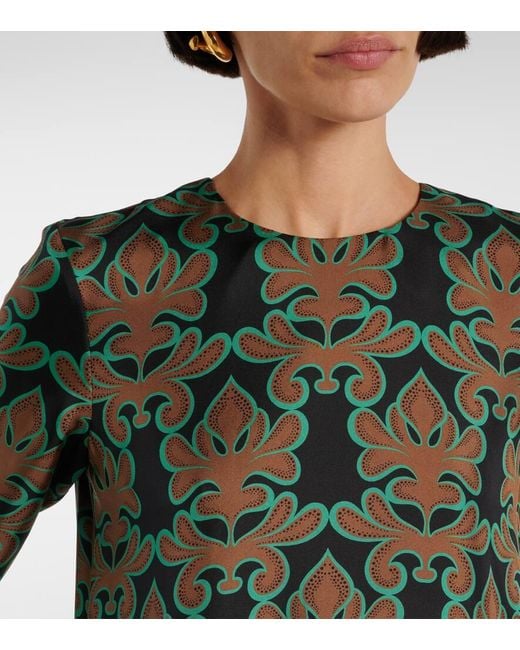 LaDoubleJ Green Bedrucktes Midikleid Swing Aus Seiden-Twill