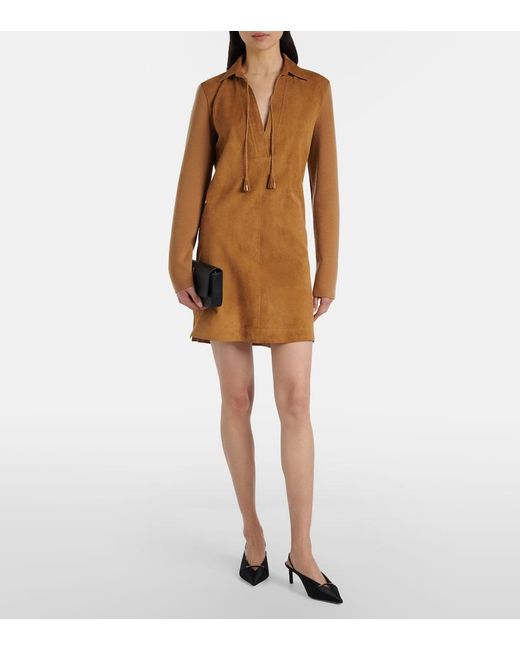 Tom Ford Brown Wool-Blend And Suede Minidress