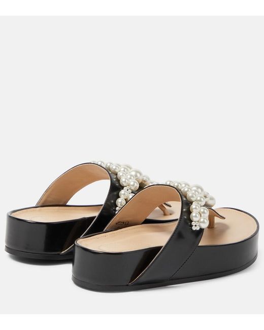 Simone Rocha Black Embellished Leather Thong Sandals