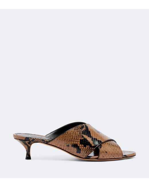 Le Monde Beryl Brown Luca Snake-Effect Leather Mules