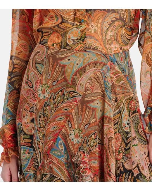 Etro Brown Printed Silk Maxi Skirt