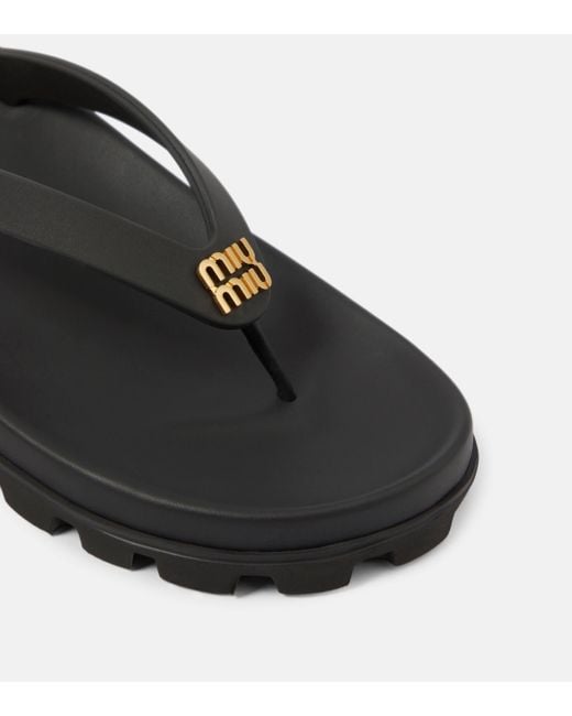 Miu Miu Black Logo Thong Sandals