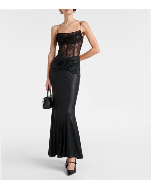 Alessandra Rich Black Laminated Jersey Maxi Dress