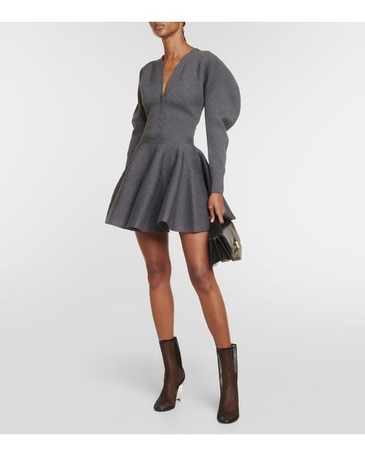 Minifalda En Mezcla De Lana Acanalada Alaïa de color Gray