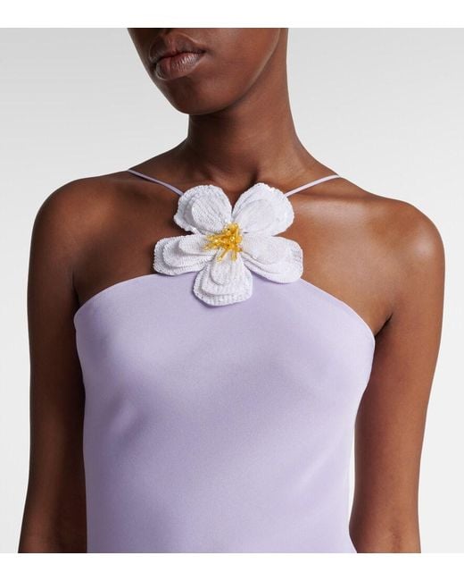 Rodarte Purple Floral-Applique Silk Crepe Maxi Dress