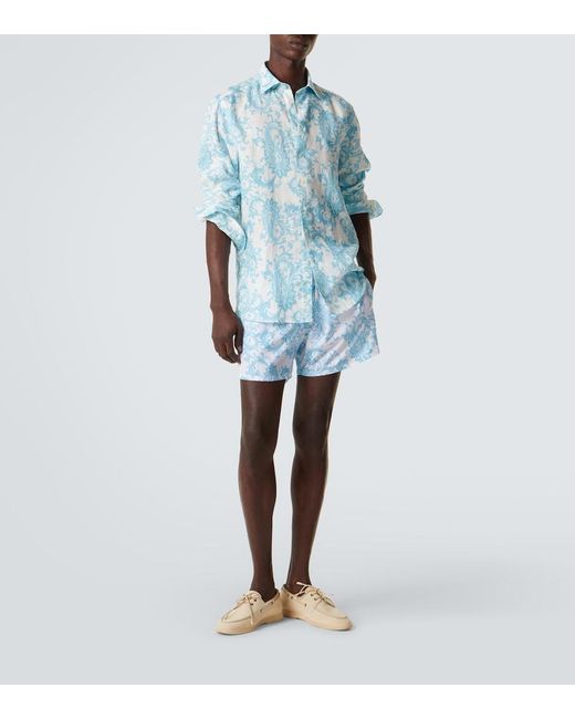 Etro Blue Paisley Linen Shirt for men