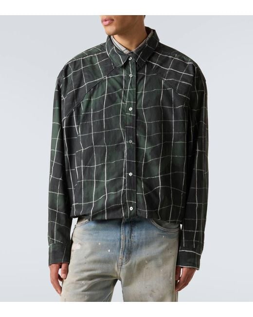 Acne Green Checked Layered Cotton Poplin Shirt for men