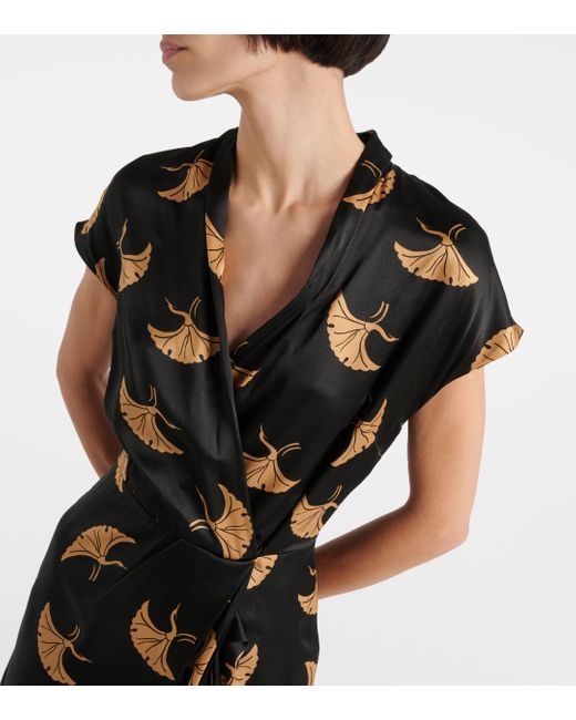 Dries Van Noten Black Printed Silk Satin Wrap Dress