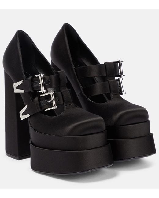 Versace Black Aevitas Satin Bondage Buckle Double Platform