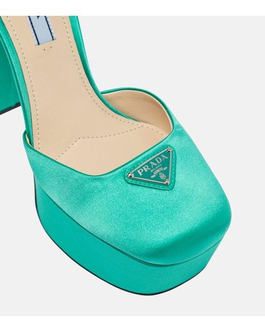 Prada Green Satin Platform Pumps