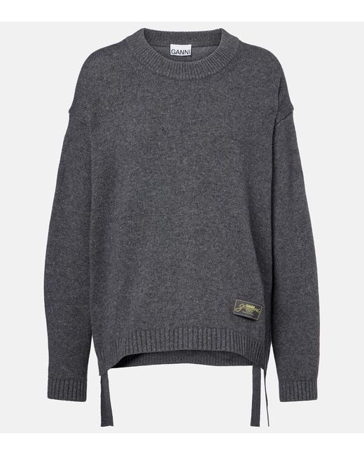 Ganni Gray Pullover Aus Einem Wollgemisch