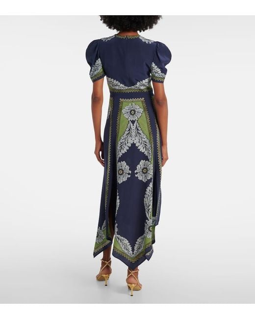 LaDoubleJ Blue Cherie Printed Silk Maxi Dress