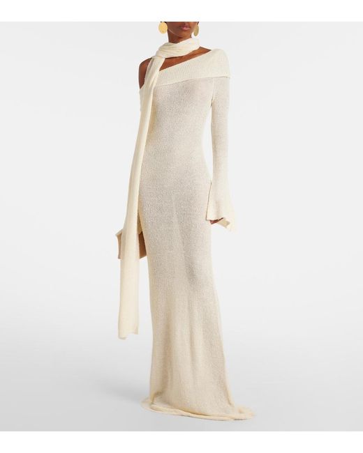 AYA MUSE White Viscose-Blend Turtleneck Maxi Dress