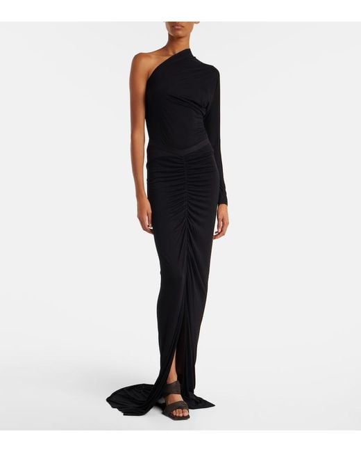 Rick Owens Black Poppy Ls Ruched Jersey Maxi Skirt