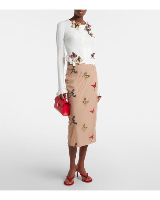 Blumarine Natural Applique Midi Skirt