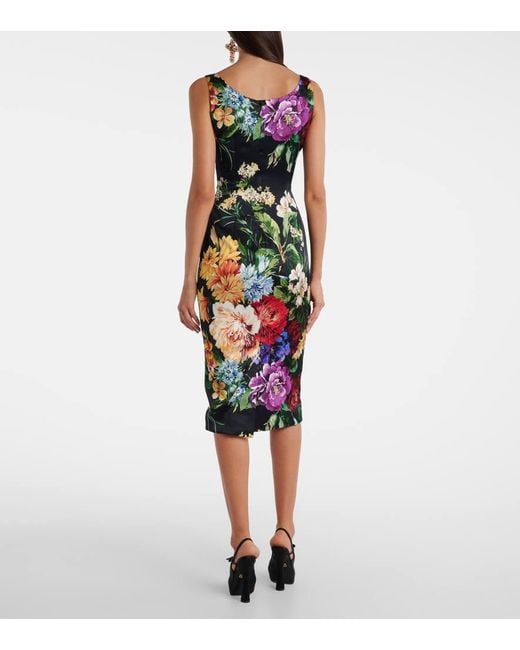 Dolce & Gabbana White Floral Satin Midi Dress