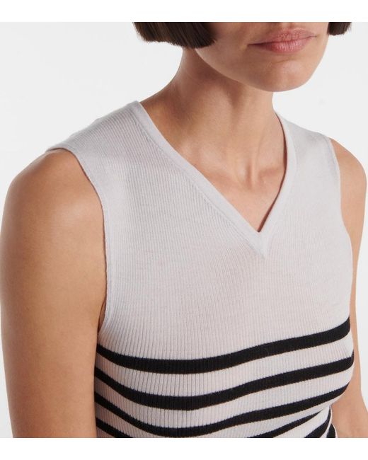 Khaite White Renato Striped Wool-Blend Top