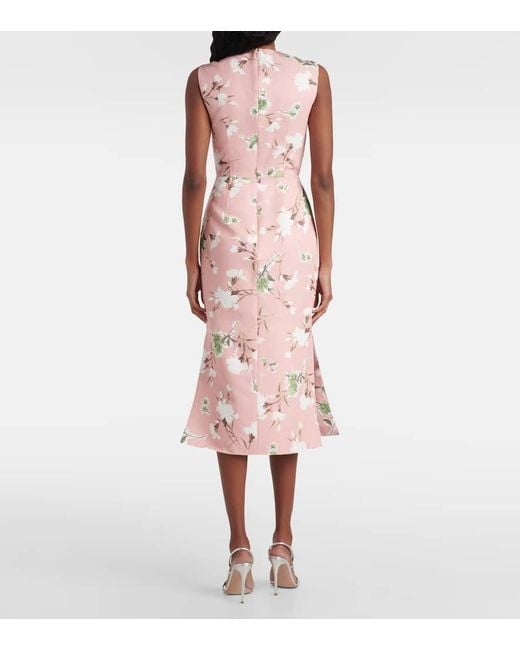 Erdem Pink Floral Cotton-Blend Faille Midi Dress