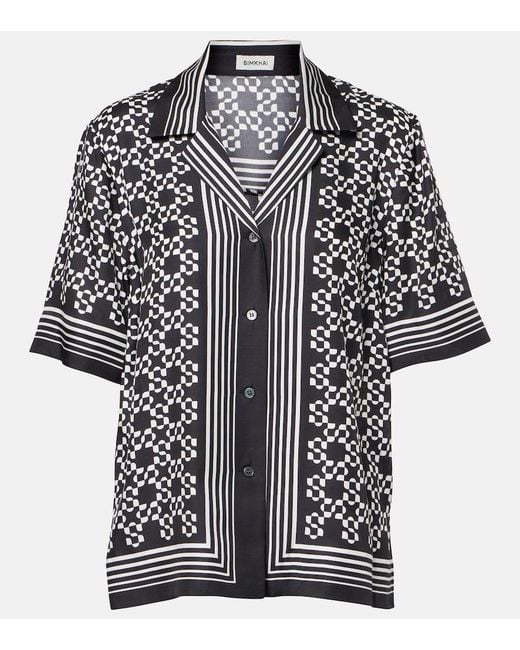 Jonathan Simkhai Black Koda Printed Bowling Shirt