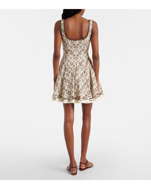 ALÉMAIS Natural Printed Linen And Cotton Minidress