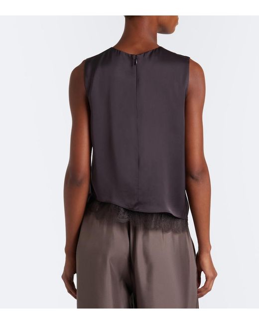 Vince Brown Lace-Trimmed Satin Top