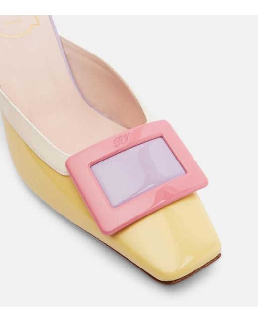 Roger Vivier Pink Belle Vivier 60 Patent Leather Wedge Mules