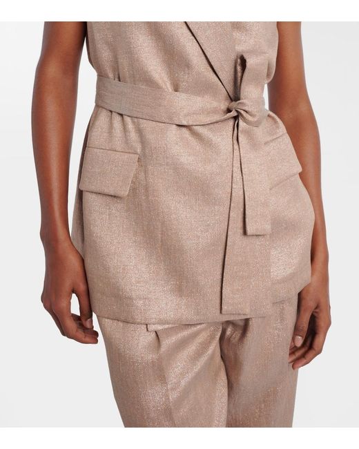 Brunello Cucinelli Natural Belted Linen-Blend Vest