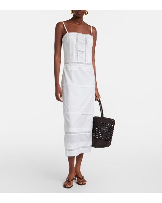 Staud White Corinna Embroidered Cotton Voile Midi Dress