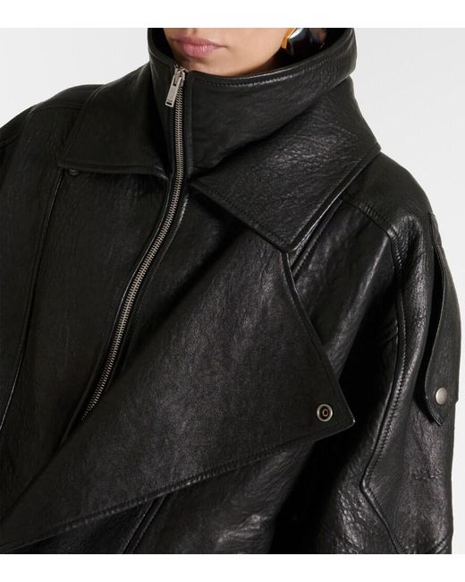 Saint Laurent Black Oversized Leather Bomber Jacket