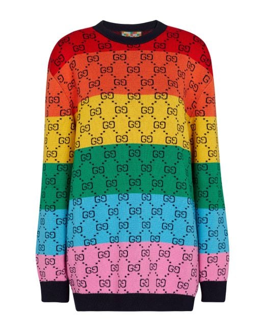 Gucci Yellow Gg Multicolour Intarsia Wool And Cotton-blend Sweater