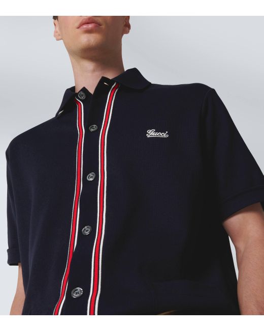 Gucci Blue Web Cotton Jersey Polo Shirt for men