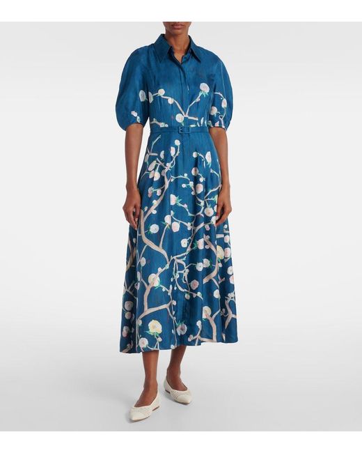 Gabriela Hearst Blue Maude Floral Silk Shirt Dress