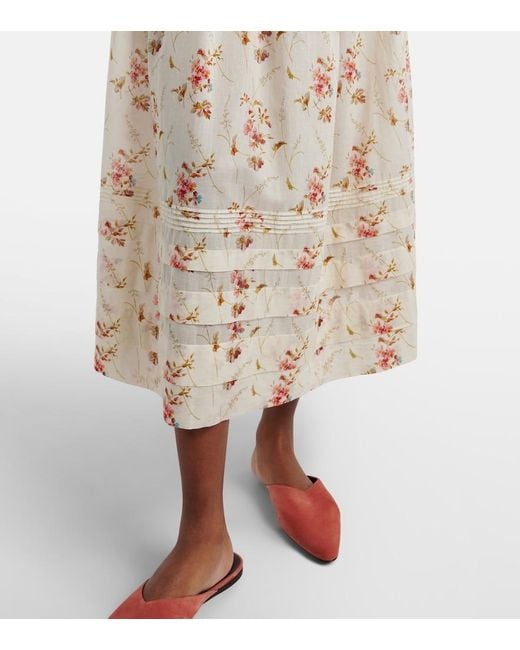 Doen Natural Marie Floral Cotton Midi Skirt