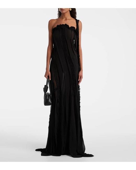 Blumarine Black Draped One-Shoulder Gown