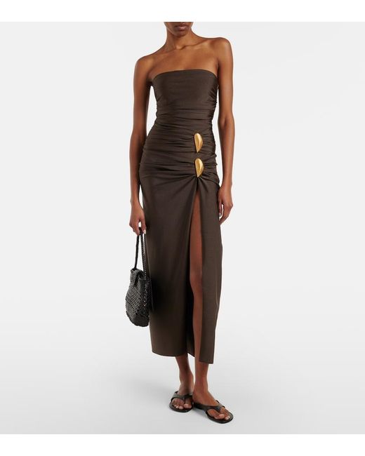 Jonathan Simkhai Brown Eiana Applique Ruched Midi Skirt