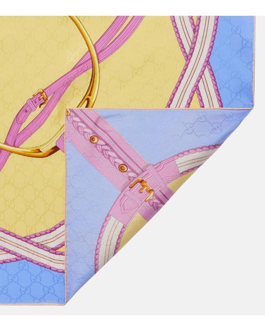 Panuelo De Jacquard De Seda Con Horsebit Y Gg Gucci de color Pink