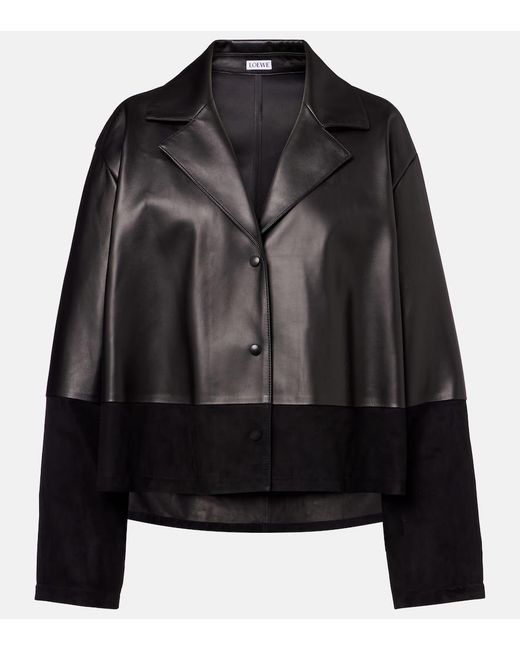 Loewe Black Suede-Trimmed Leather Jacket