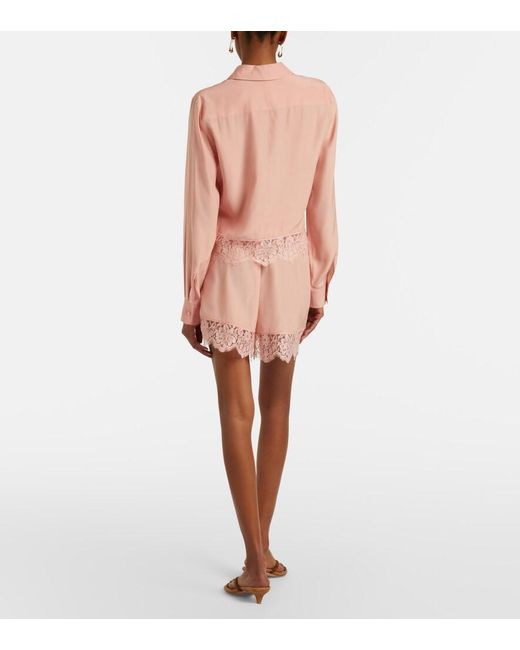 Stella McCartney Pink Lace-Trimmed Silk Shorts