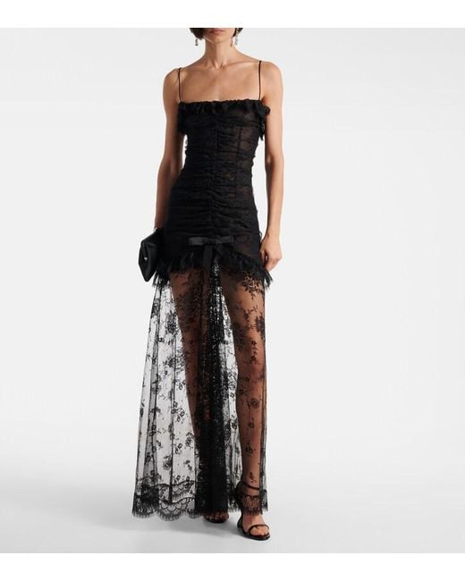 Alessandra Rich Black Bow-Detail Cotton-Blend Lace Gown