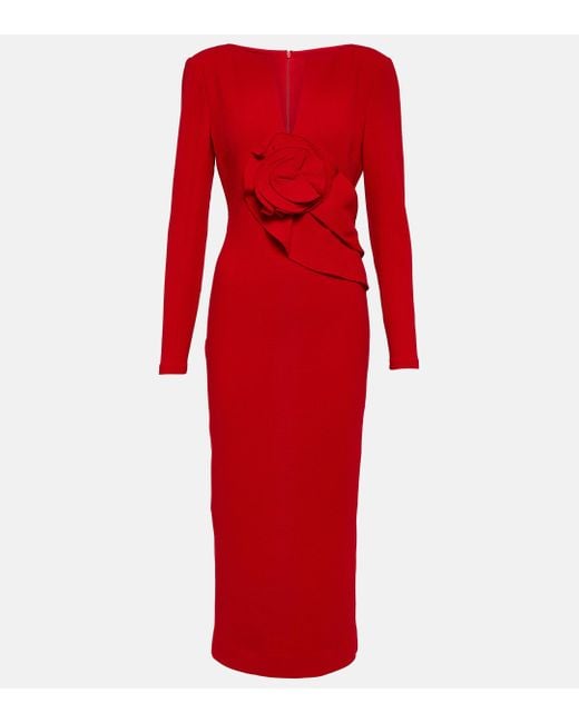 Roland Mouret Red Floral-applique Wool Crepe Midi Dress