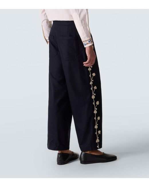 Bode Blue Snowdrop Wool-Blend Wide-Leg Pants for men